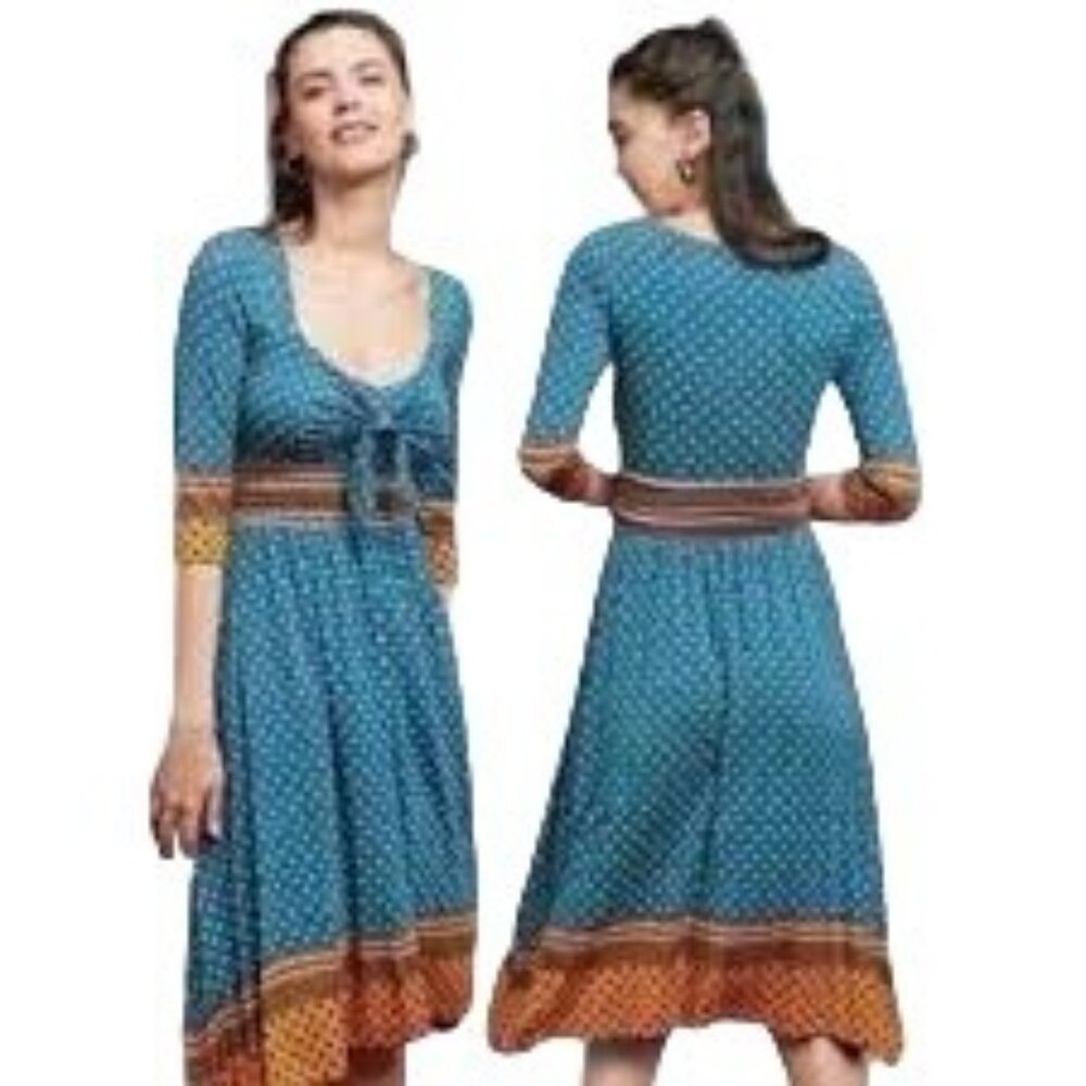 Maeve by Anthropologie Women's Beloved Tie Front 3/4 Sleeve Midi Dress. …